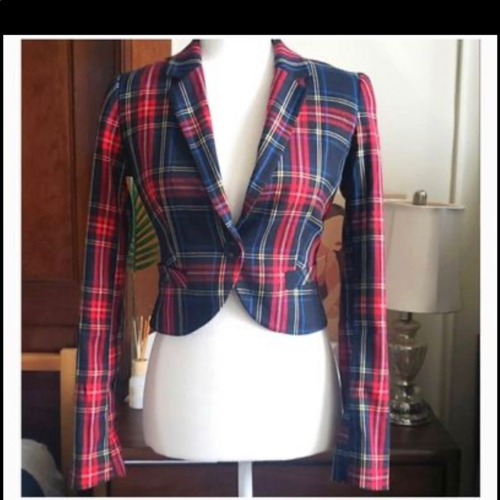 H&M Plaid Lined Cropped Blazer - size 14